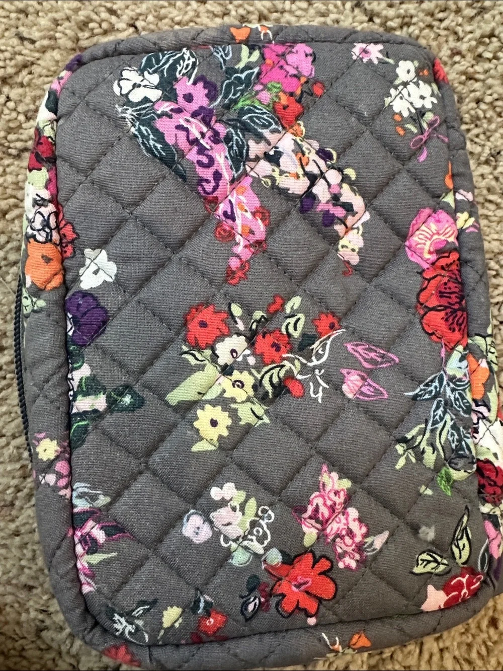Vera Bradley Gray Floral Quilted Travel Pouch